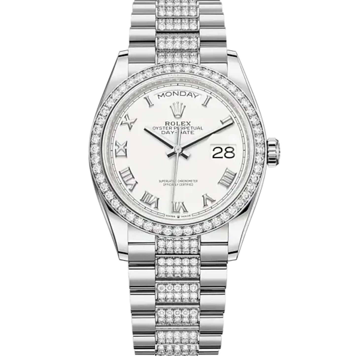 Day-Date 36 36mm President Bracelet and 18 KT White Gold with White Dial Diamond-Set Bezel