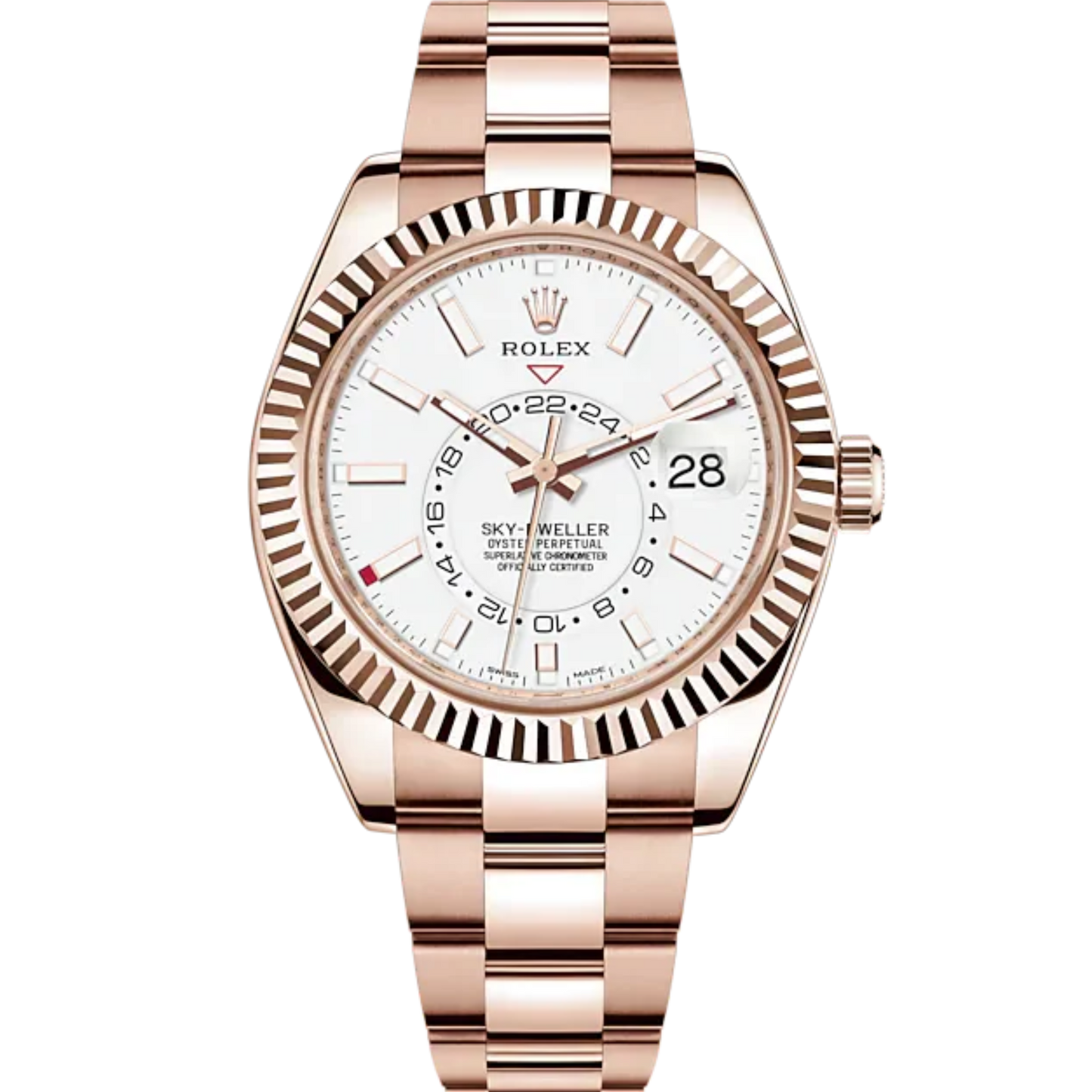 Sky-Dweller 42mm Oyster Bracelet and 18 CT Everose Gold with Intense White Dial Fluted Bezel