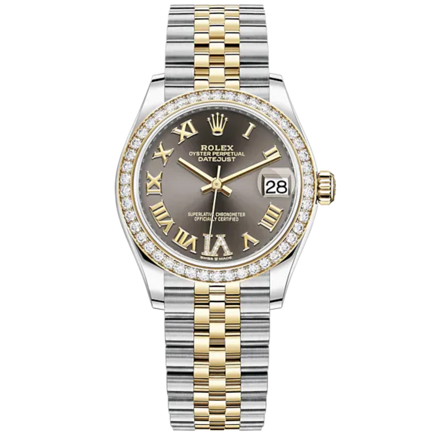 Datejust 31 31mm Jubilee Bracelet Oystersteel and Yellow Gold with Dark Grey Diamond Dial Diamond-Set Bezel