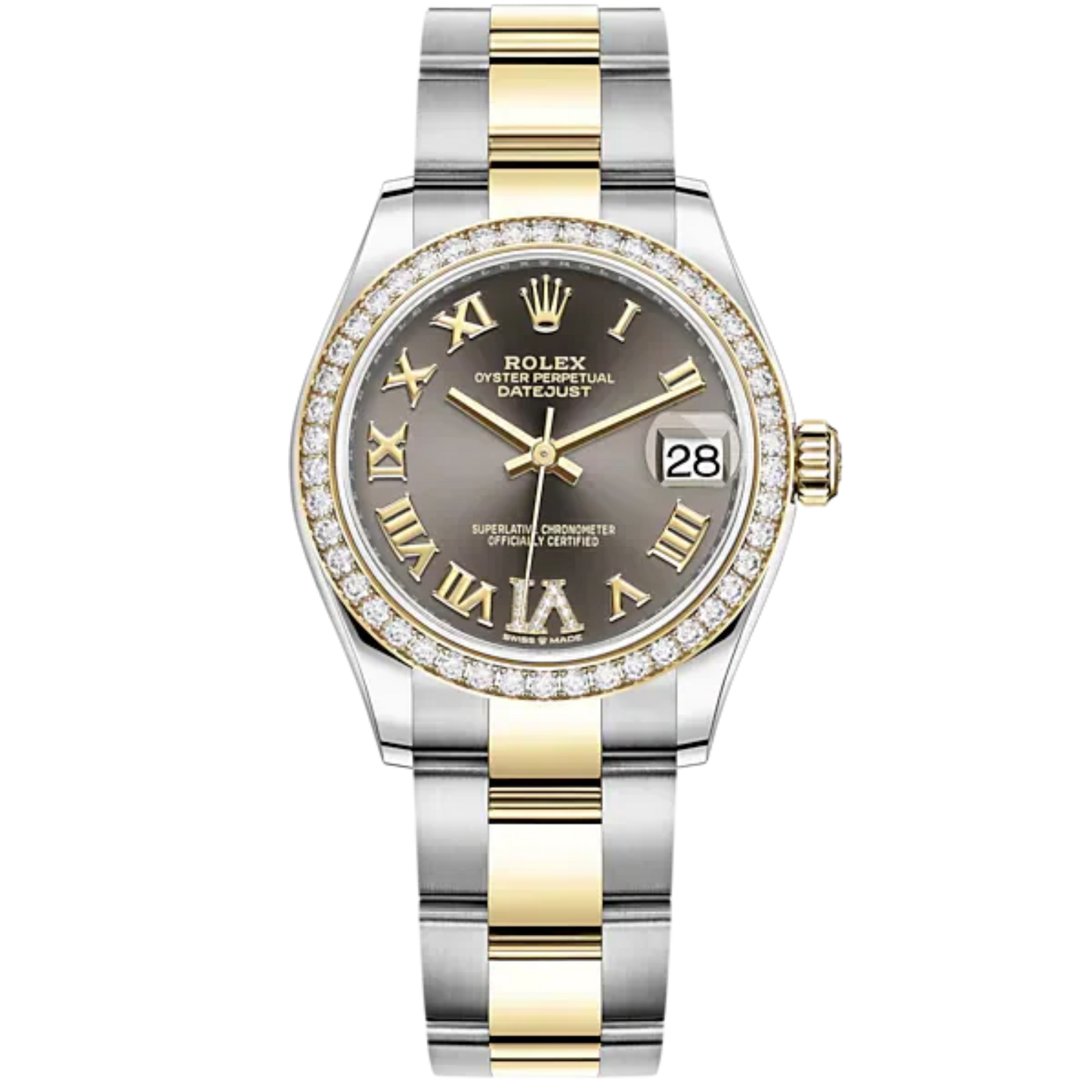 Datejust 31 31mm Oyster Bracelet Oystersteel and Yellow Gold with Dark Grey Diamond Dial Diamond-Set Bezel