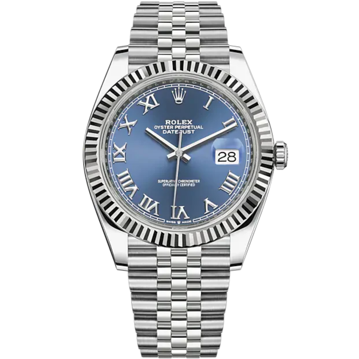 Datejust 41 41mm Jubilee Bracelet Oystersteel and White Gold with Azzurro-Blue Dial Fluted Bezel