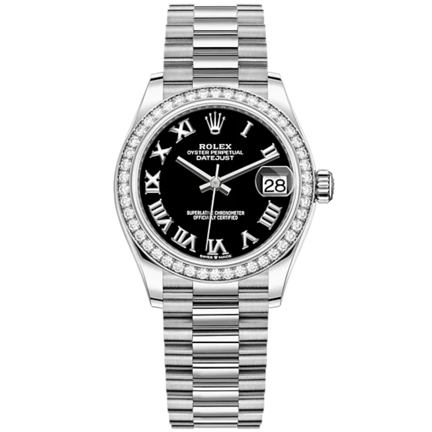 Datejust 31 31mm Oyster Bracelet Oystersteel and White Gold with Bright Black Dial Diamond-Set Bezel