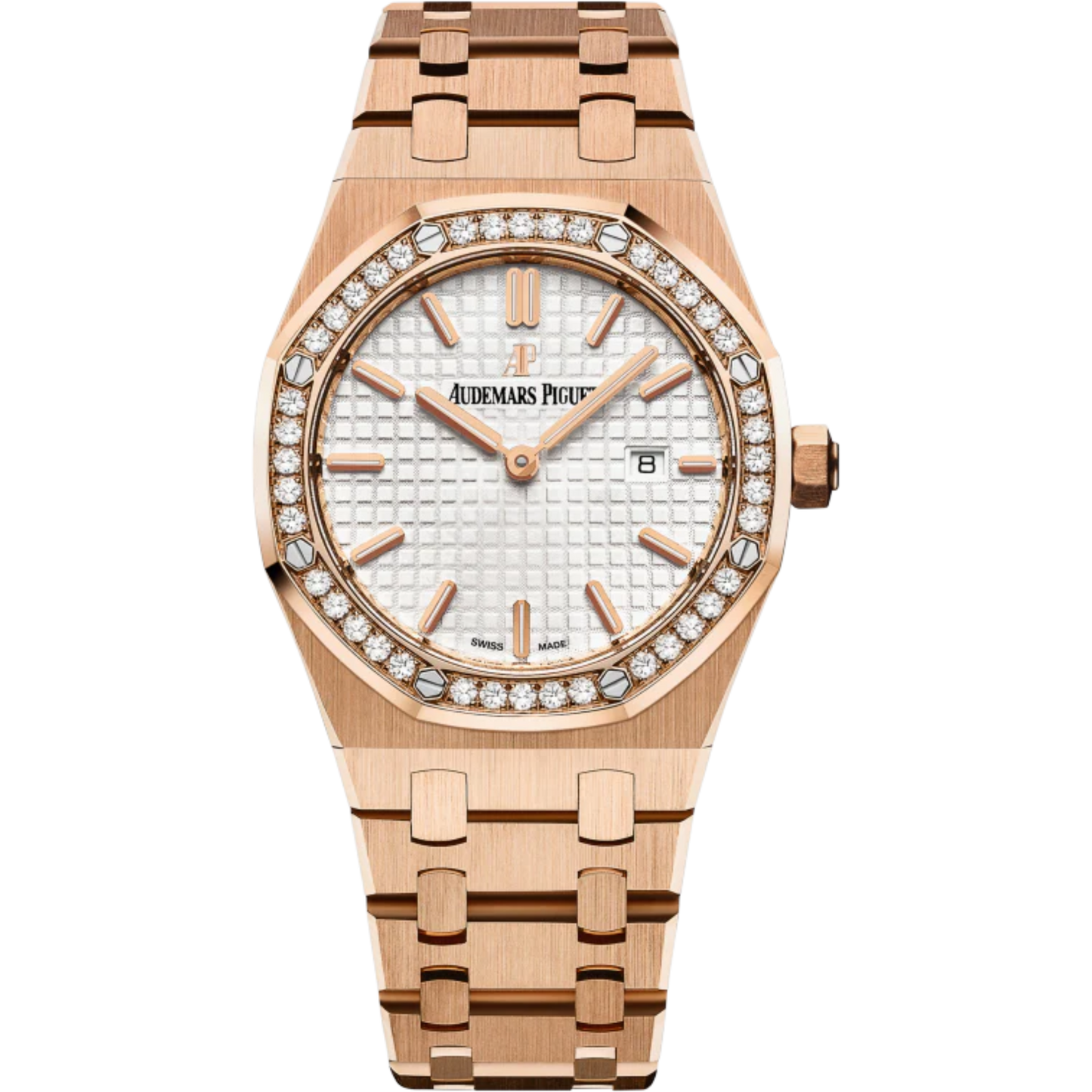67651OR.ZZ.1261OR.01 33MM Rose Gold Royal Oak White Dial Diamond Bezel