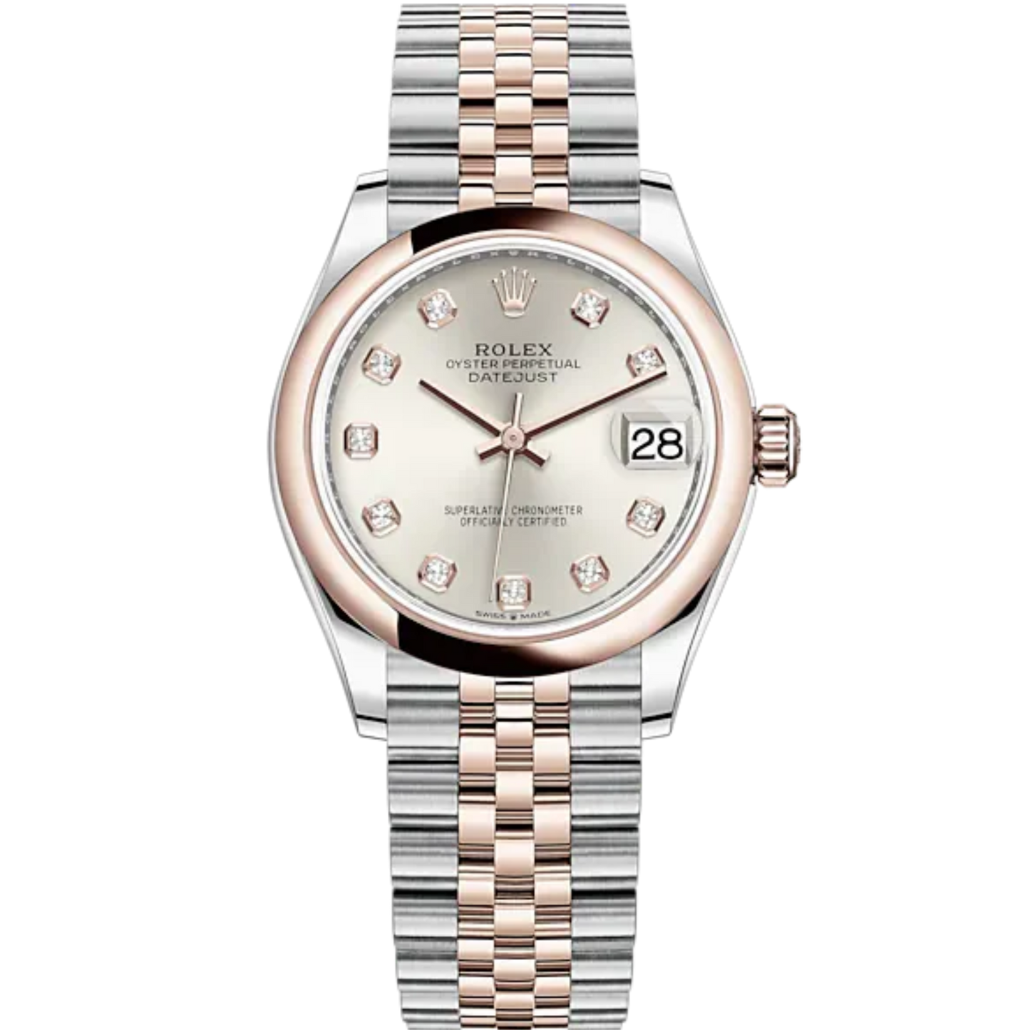 Datejust 31 31mm Jubilee Bracelet Oystersteel and Everose Gold with Silver Diamond-Set Dial Everose Gold Bezel