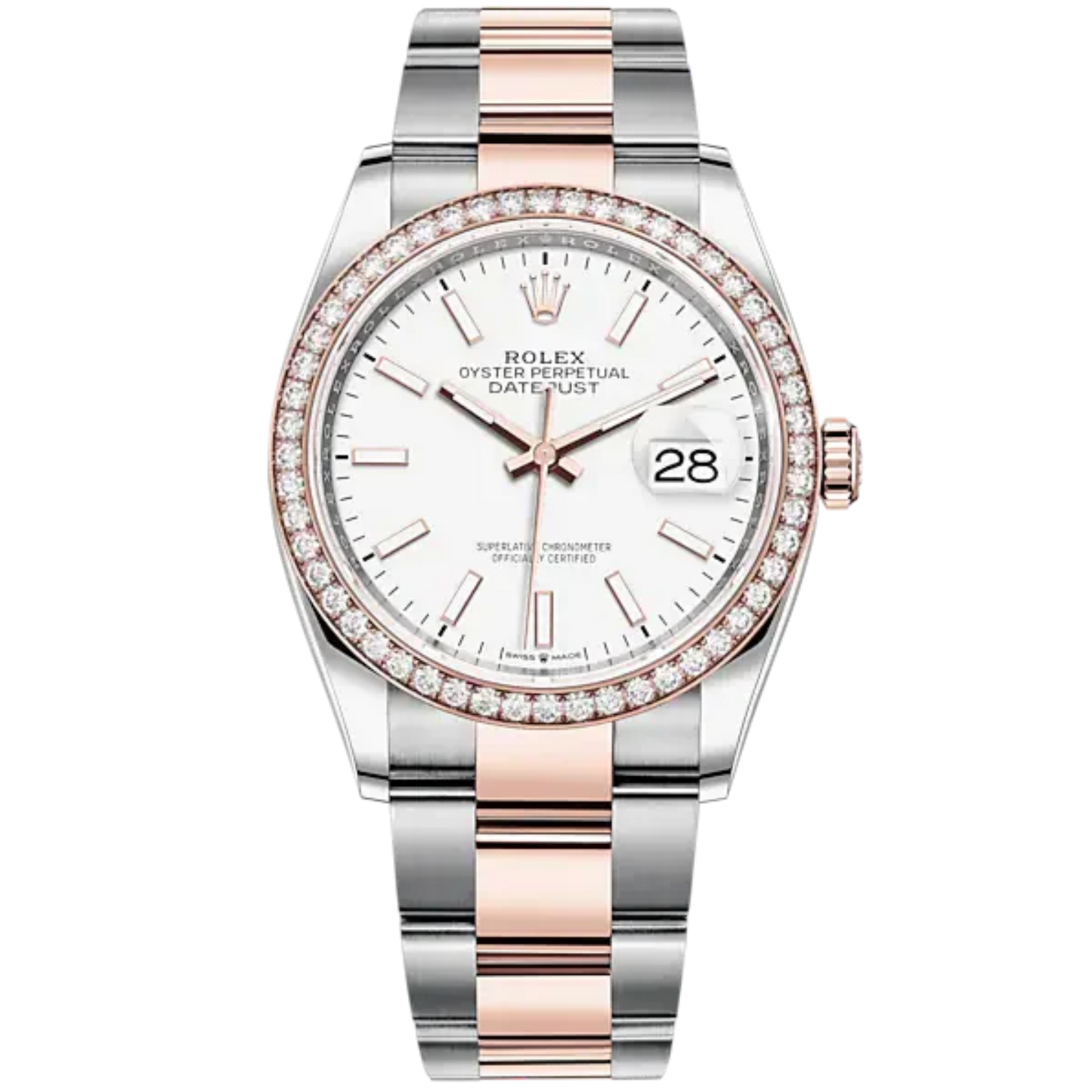 Datejust 36 36mm Oyster Bracelet Oystersteel and Everose Gold with White Dial Diamond-Set Bezel