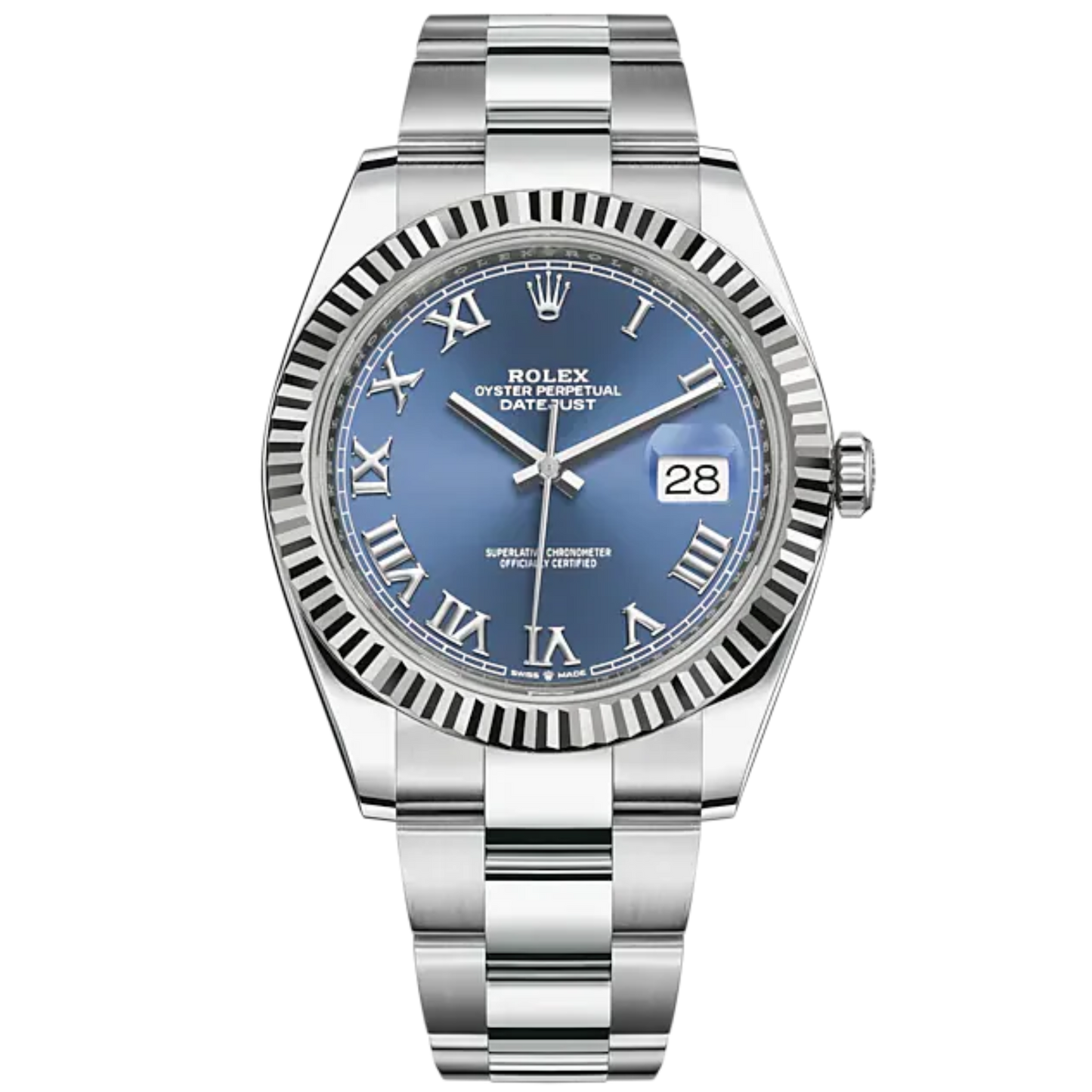 Datejust 41 41mm Oyster Bracelet Oystersteel and White Gold with Azzurro-Blue Dial Fluted Bezel