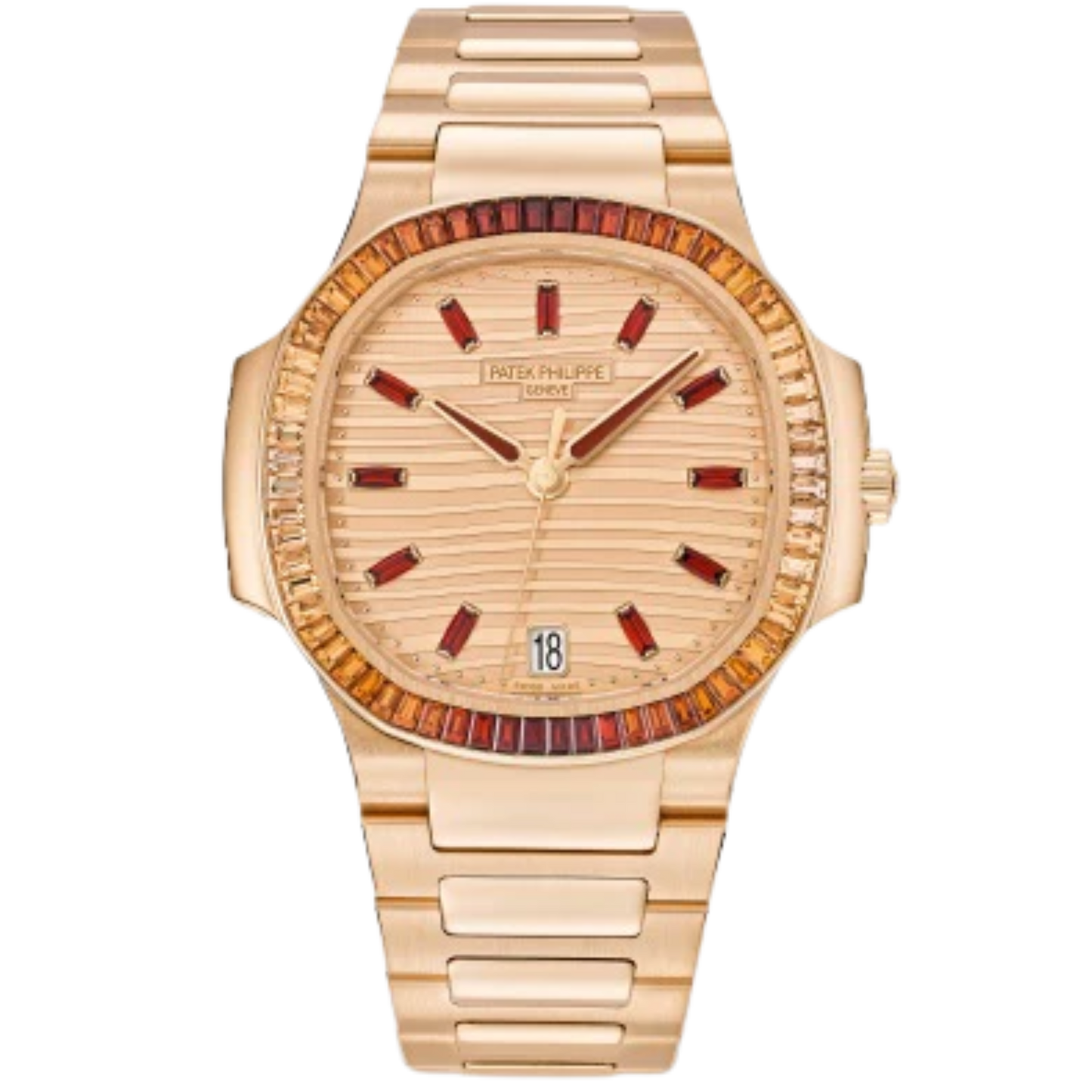7118/1300R Nautilus Ladies 35.2mm Rose Gold Bracelet Waves Rose-gilt Dial Spessartite Gemmed Octagonal Bezel