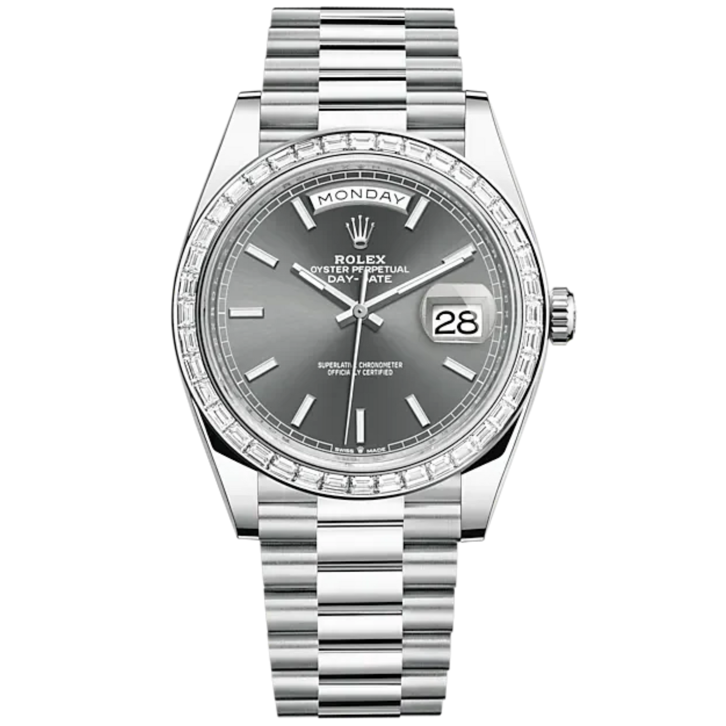 Day-Date 40 40mm President Bracelet and Platinum with Slate Dial and Diamond-Set Bezel
