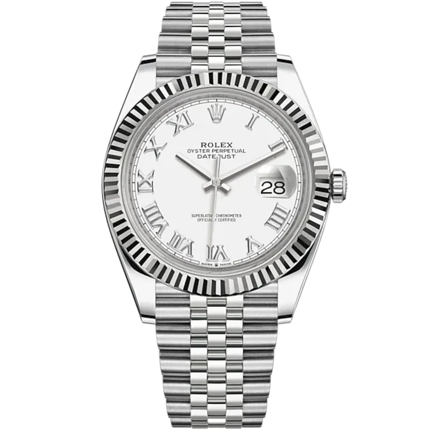 Rolex Datejust Ref. 126334 41MM Stainless Steel White Roman Dial on Jubilee with Fluted Bezel