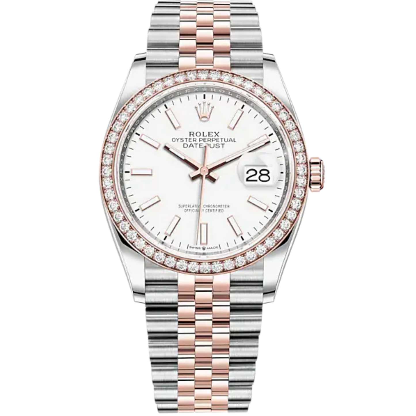 Datejust 36 36mm Oystersteel Jubilee Bracelet and Everose Gold with White Dial Diamond-Set Bezel