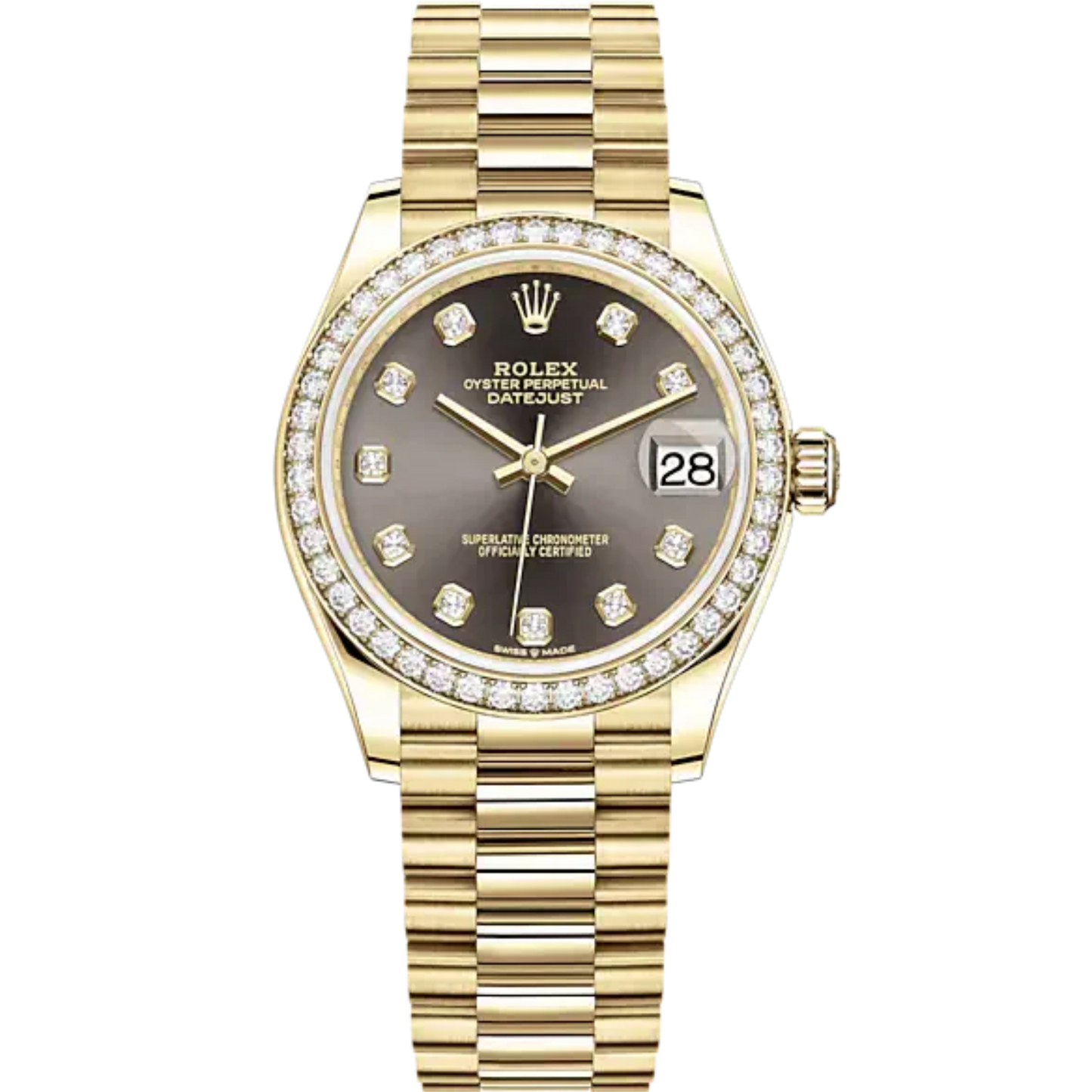 Datejust 31 31mm President Bracelet and 18 CT Yellow Gold with Dark Grey Diamond-Set Dial Diamond-Set Bezel