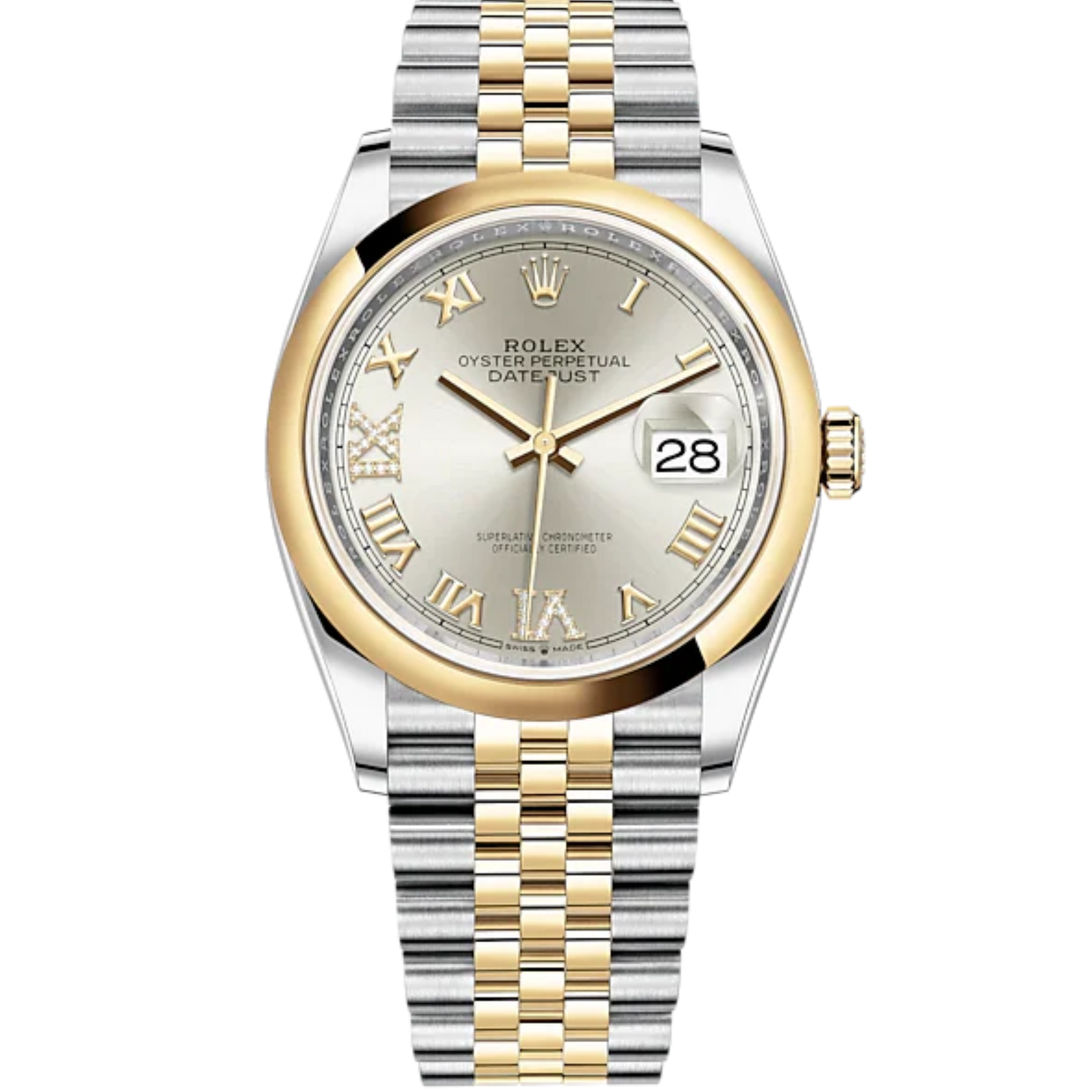 Datejust 36 36mm Oystersteel Jubilee Bracelet and Yellow Gold with Silver Diamond-Set Dial Domed Bezel