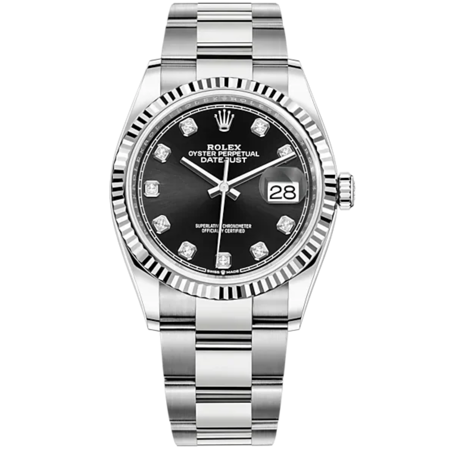 Rolex Datejust 36mm Oyster Bracelet White Gold Black Diamond-Marker Dial