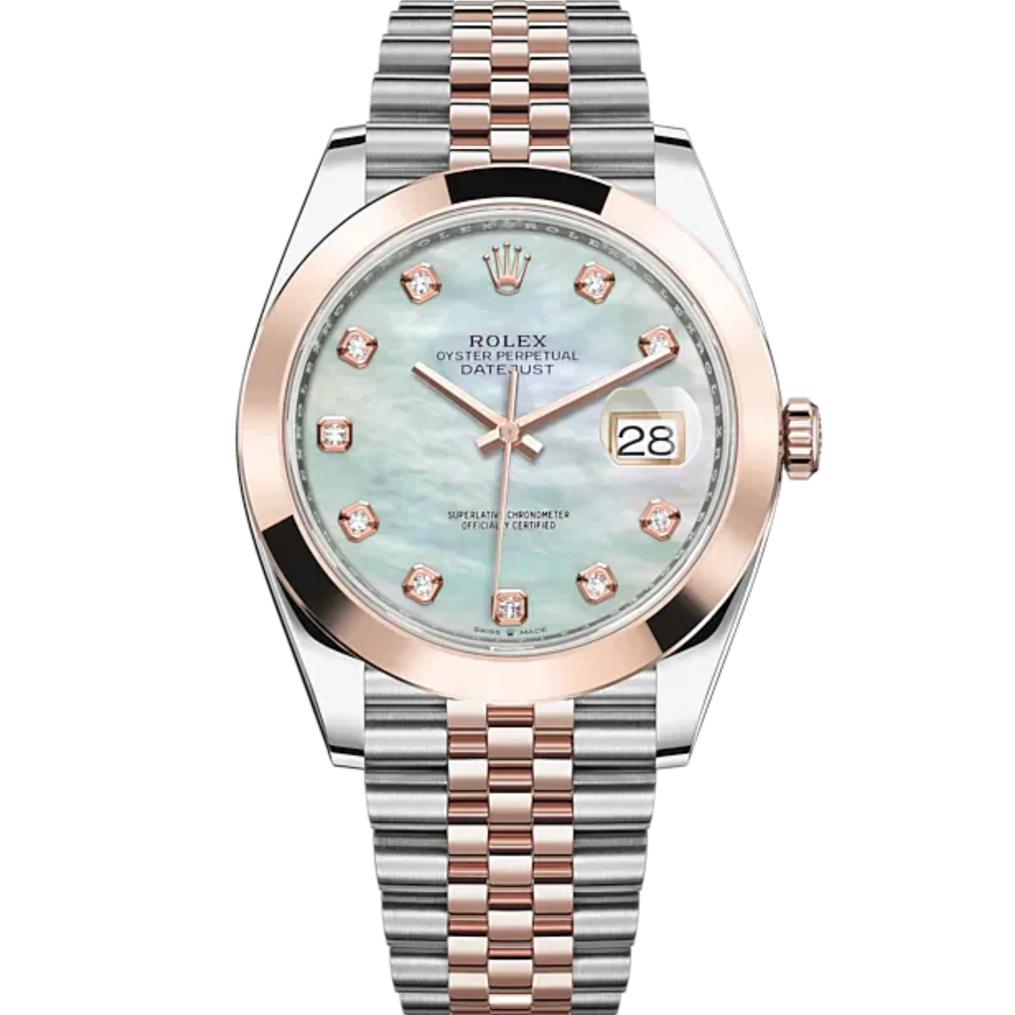 Datejust 41 41mm Jubilee Bracelet Oystersteel and Everose Gold with White Mother-Of-Pearl Diamond-Set Dial Everose Gold Bezel