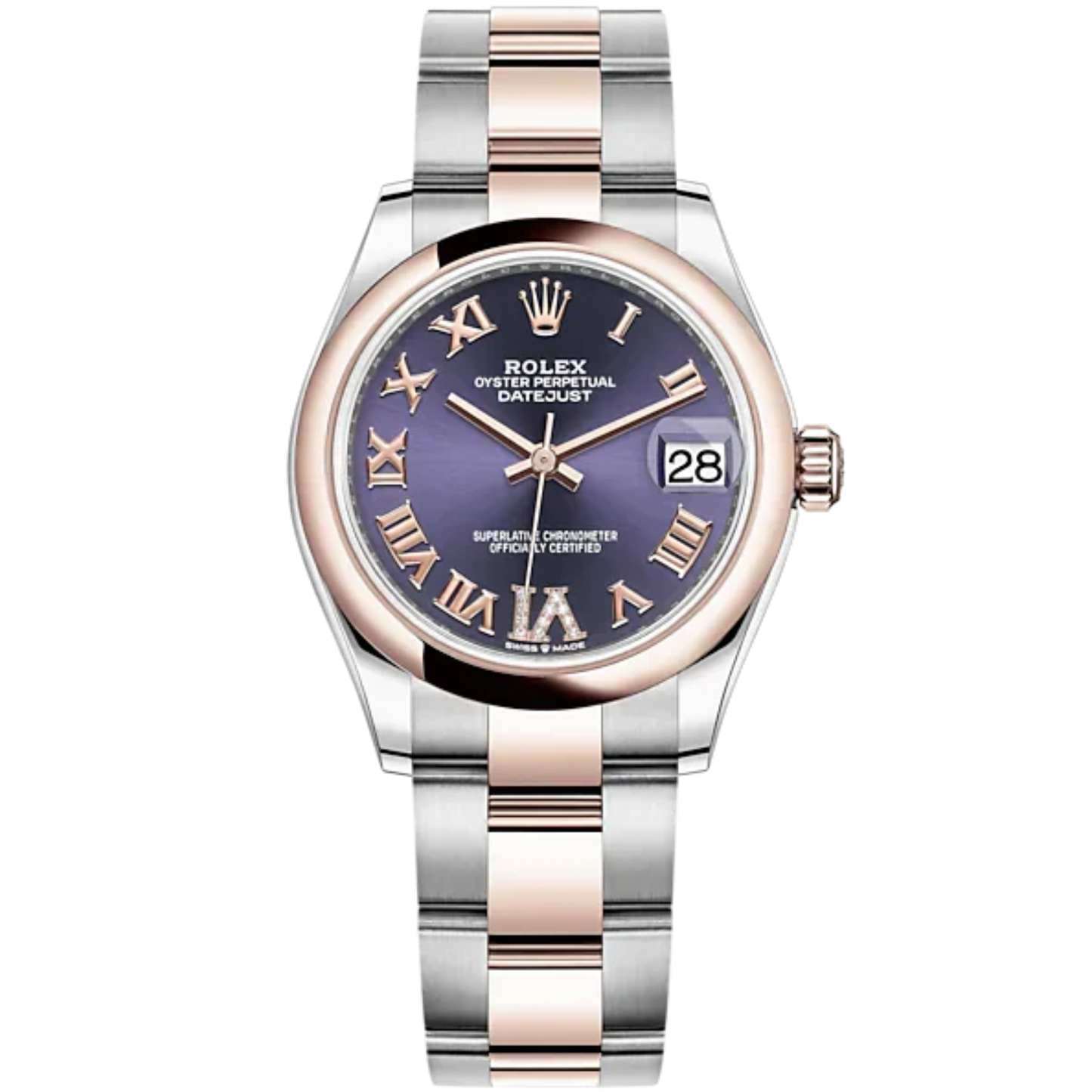 Datejust 31 31mm Oyster Bracelet Oystersteel and Everose Gold with Aubergine Diamond Dial Everose Gold Bezel