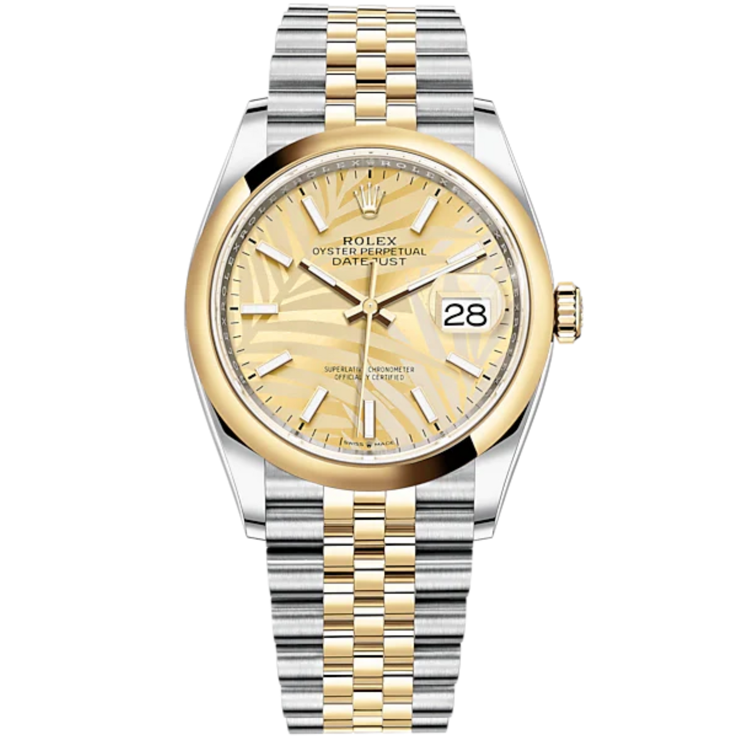 Datejust 36 36mm Oystersteel Jubilee Bracelet and Yellow Gold with Golden Palm-Motif Dial Domed Bezel