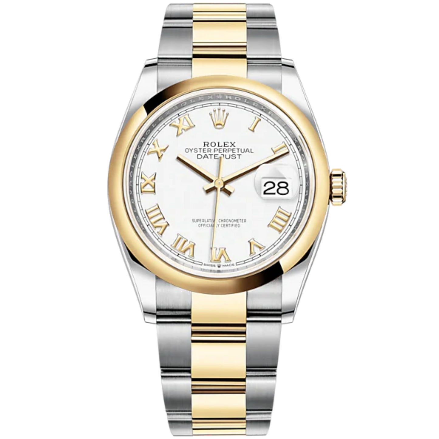 Datejust 36 36mm Oyster Bracelet Oystersteel and Yellow Gold with White Dial Domed Bezel