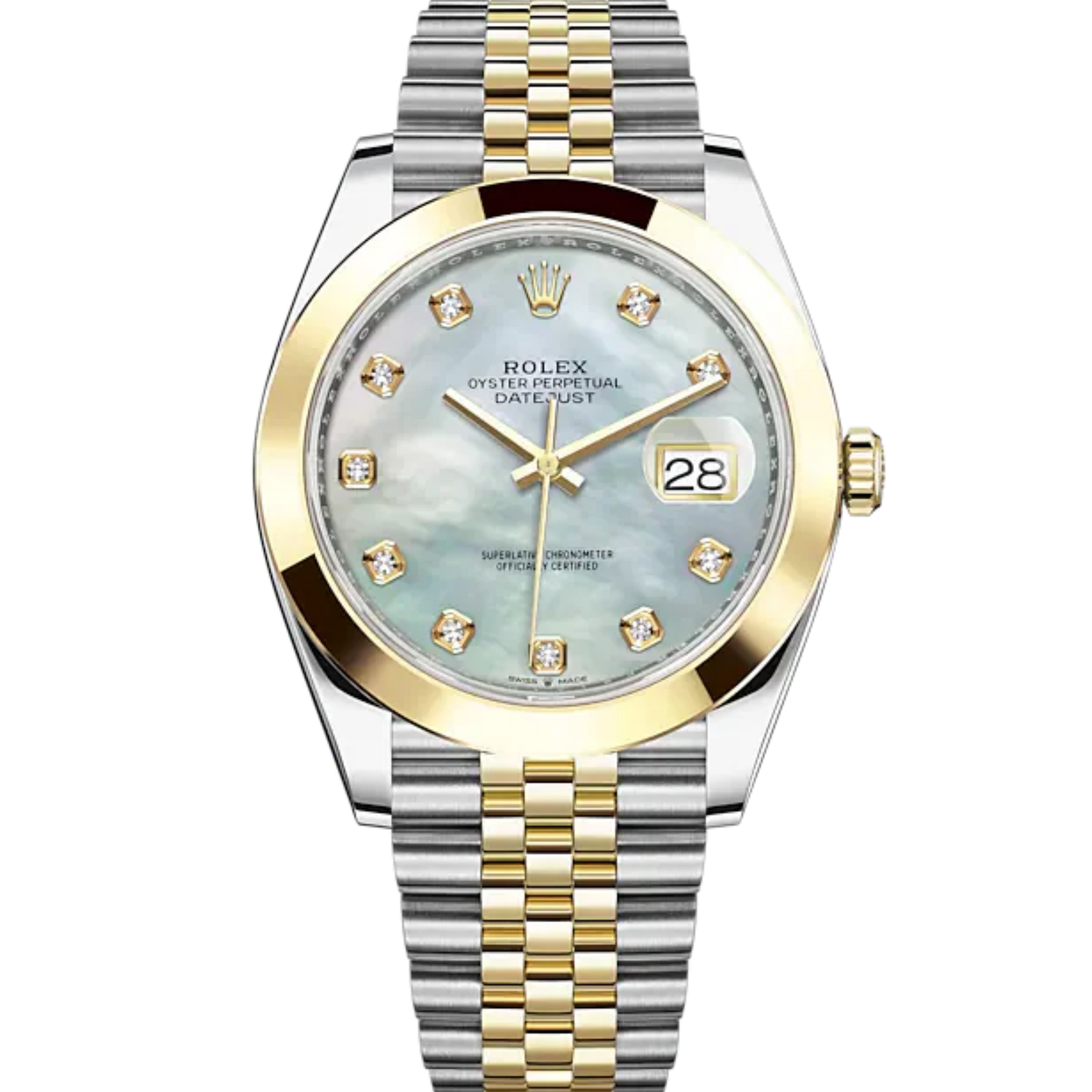 Datejust 41 41mm Jubilee Bracelet Oystersteel and Yellow Gold with White Mother-Of-Pearl Diamond-Set Dial Yellow Gold Bezel