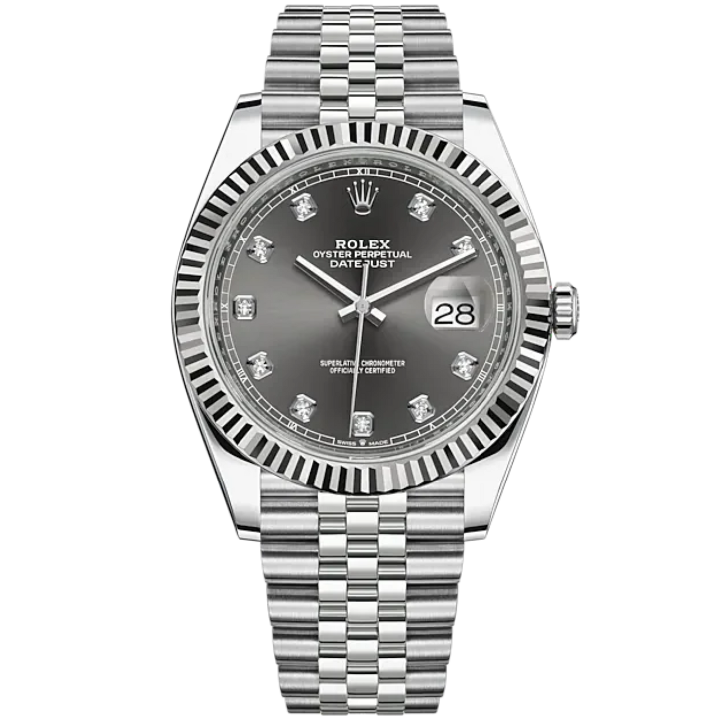 Datejust 41 41mm Jubilee Bracelet Oystersteel and White Gold with Slate Diamond-Set Dial Fluted Bezel