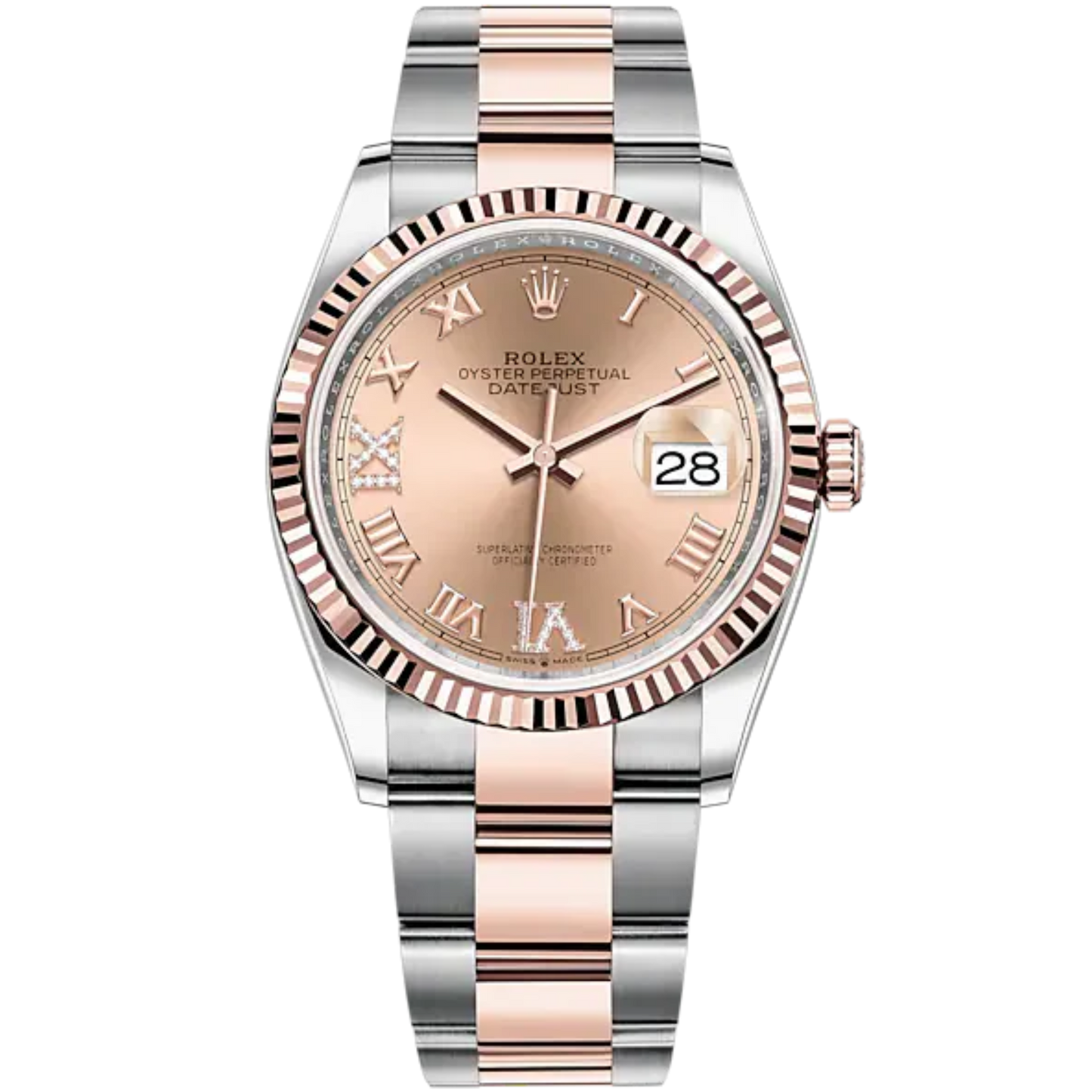 Datejust 36 36mm Oyster Bracelet Oystersteel and Everose Gold with Rose Colour Diamond-Set Dial Fluted Bezel