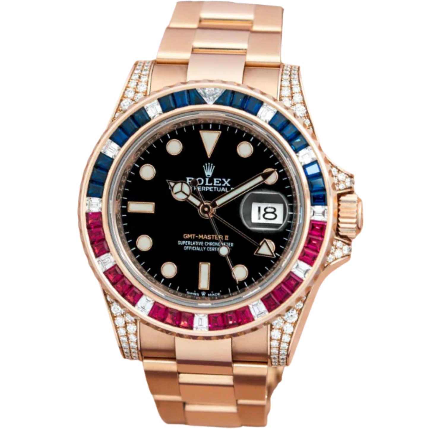 Rolex GMT Master II Ref. 126755SARU Rose Gold 2021 Factory Gem Set Saru Full Set