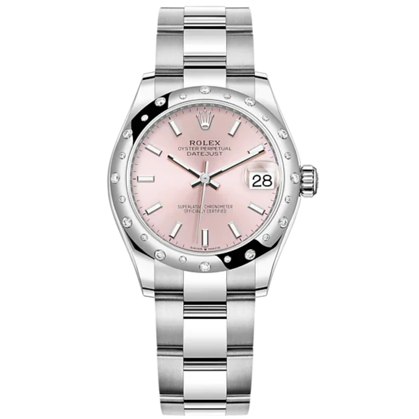 Datejust 31 31mm Oyster Bracelet Oystersteel and White Gold with Pink Dial Diamond-Set Bezel