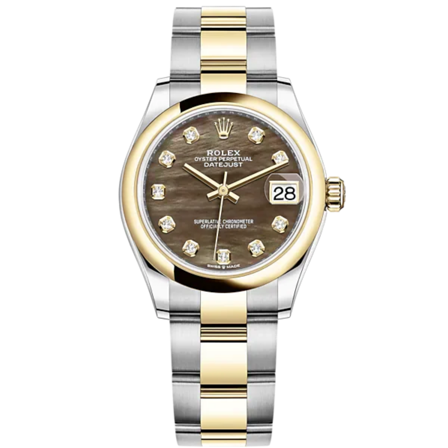 Datejust 31 31mm Oyster Bracelet Oystersteel and Yellow Gold with Black Mother-Of-Pearl Diamond-Set Dial Yellow Gold Bezel