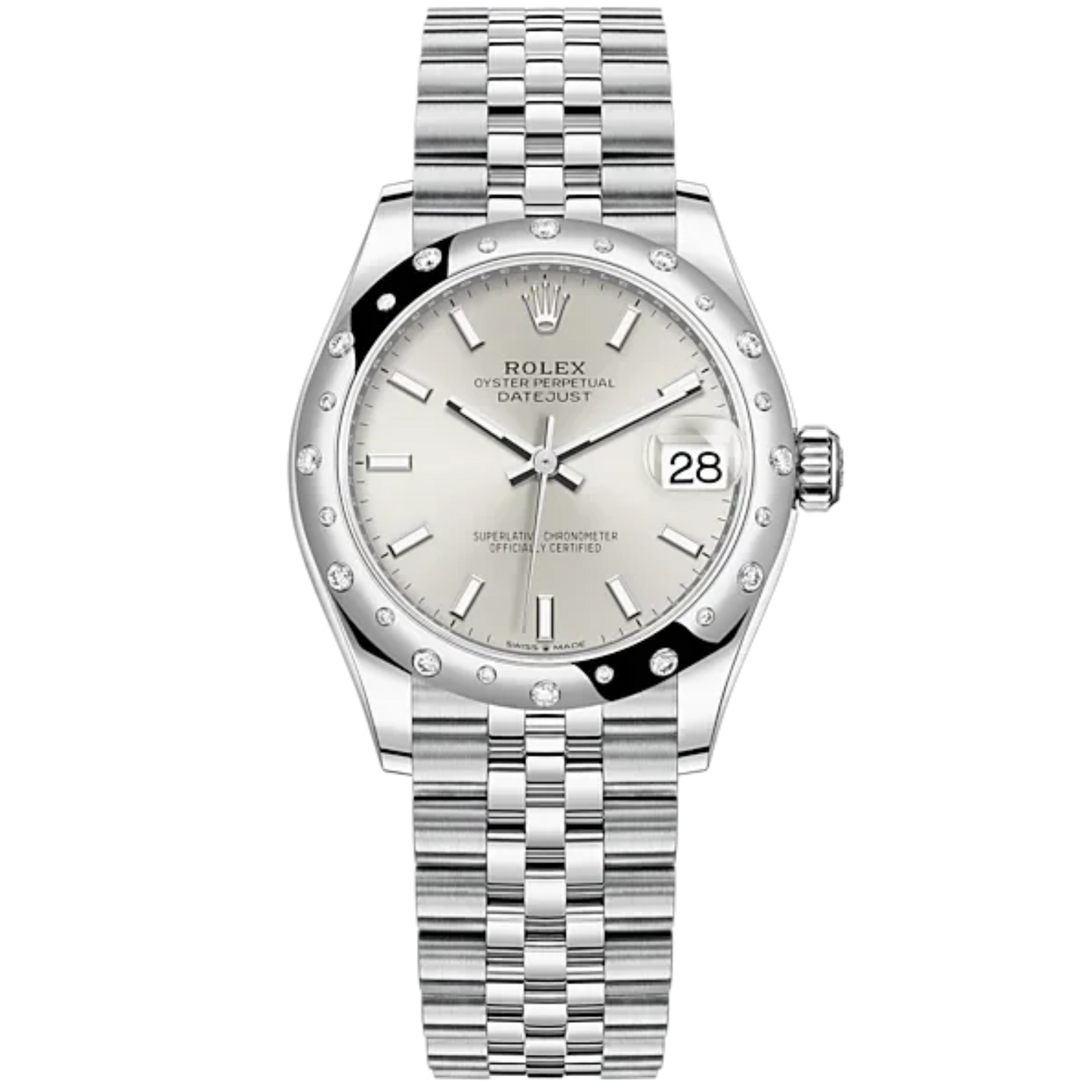 Datejust 31 31mm Jubilee Bracelet Oystersteel and White Gold with Silver Dial Diamond-Set Bezel