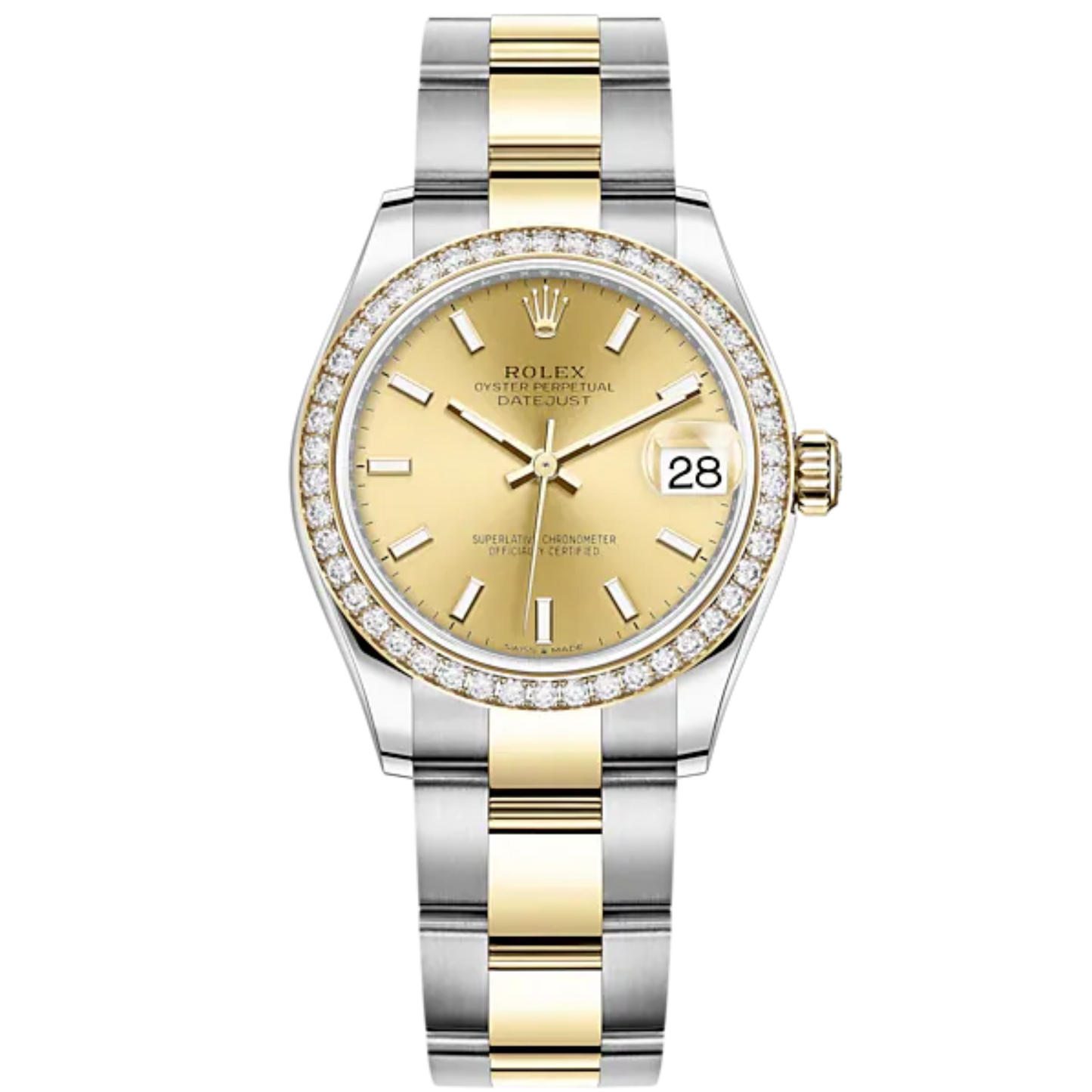 Datejust 31 31mm Oyster Bracelet Oystersteel and Yellow Gold with Champagne-Colour Dial Diamond-Set Bezel