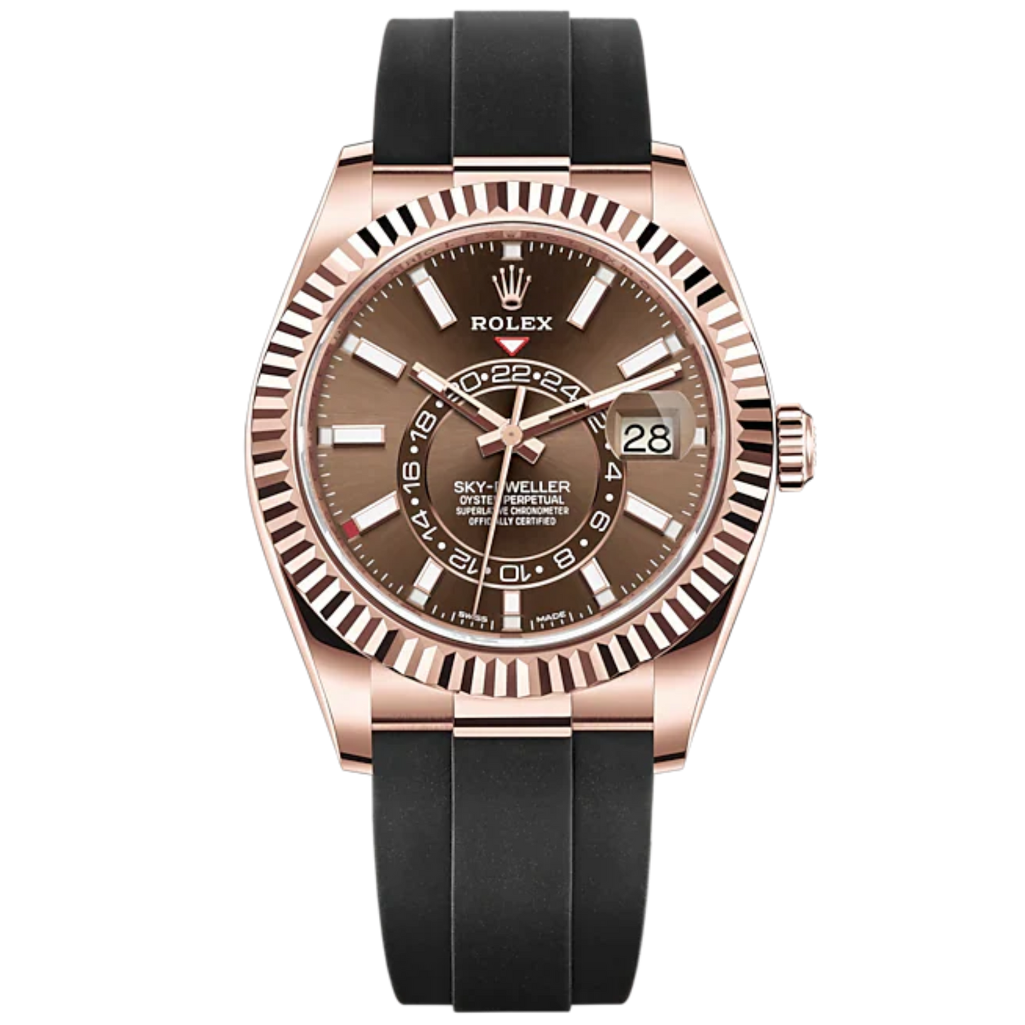 Sky-Dweller 42mm Oysterflex Bracelet and 18 CT Everose Gold with Chocolate Dial Fluted Bezel