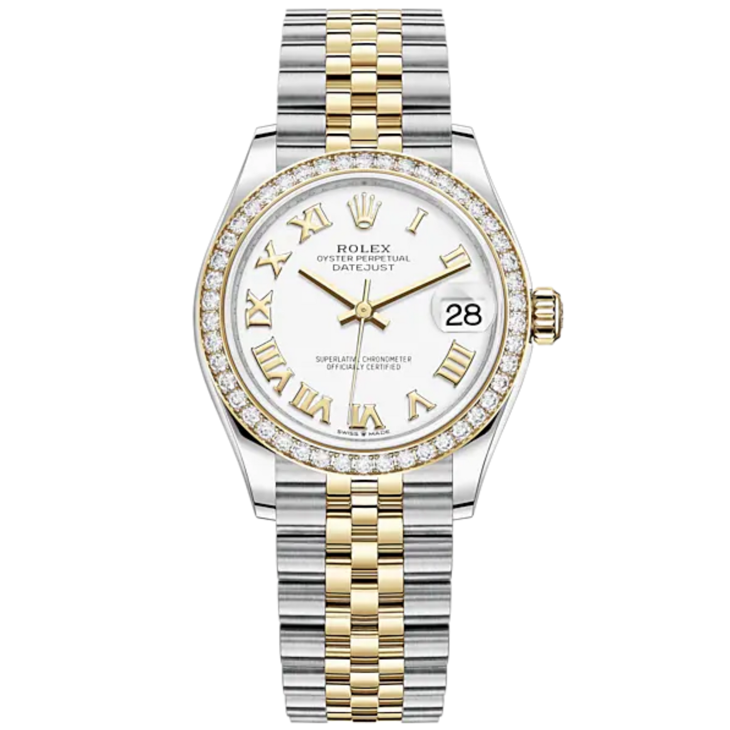 Datejust 31 31mm Jubilee Bracelet Oystersteel and Yellow Gold with White Dial Diamond-Set Bezel