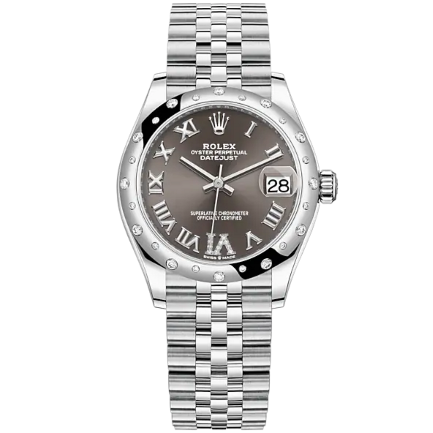 Datejust 31 31mm Jubilee Bracelet Oystersteel and White Gold with Dark Grey Roman Dial Diamond-Set Bezel