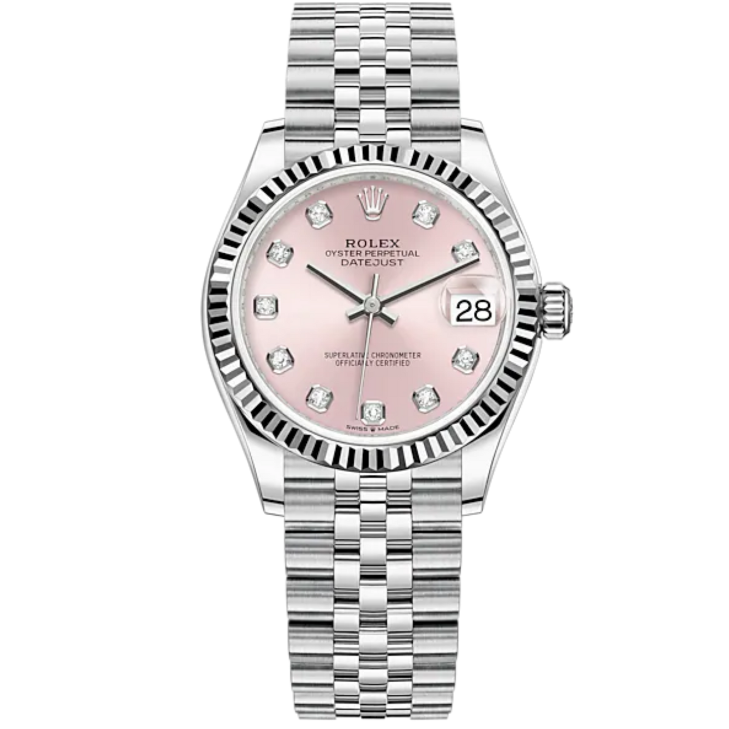 Datejust 31 31mm Jubilee Bracelet Oystersteel and White Gold with Pink Diamond-Set Dial Fluted Bezel