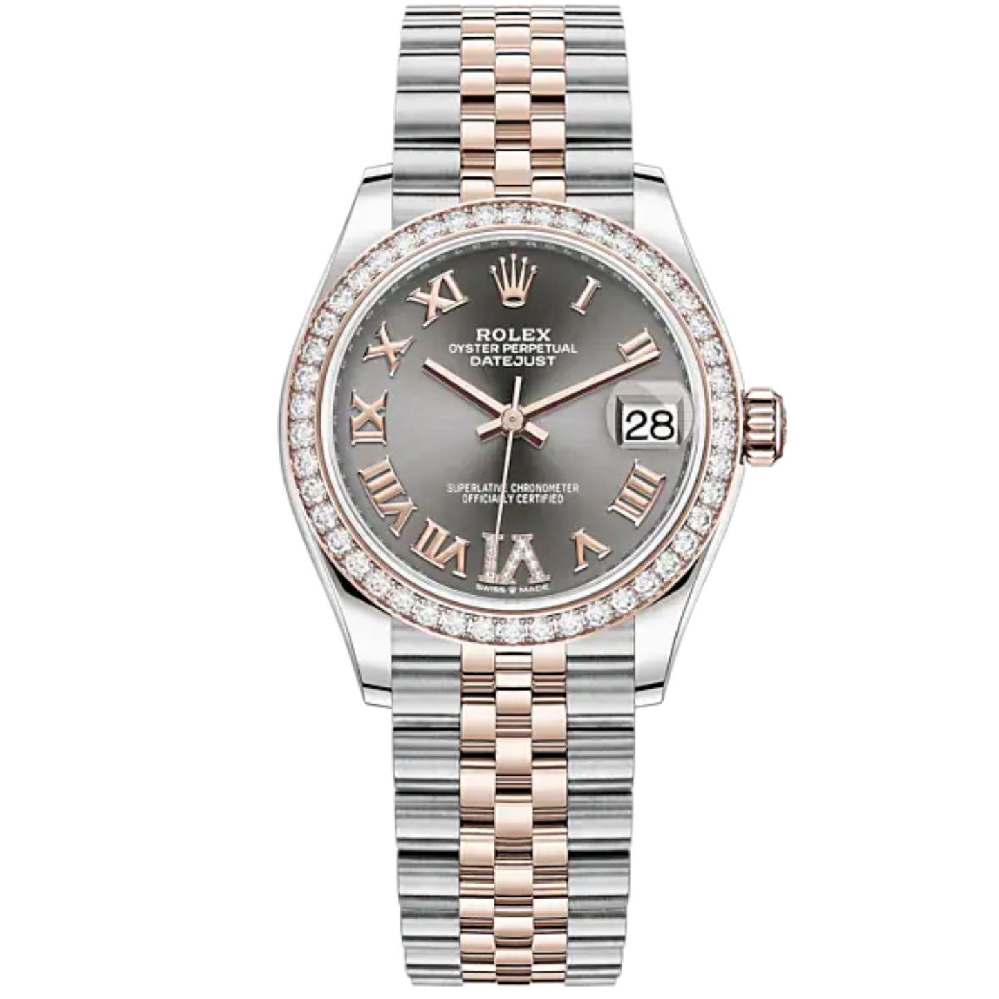 Datejust 31 31mm Jubilee Bracelet Oystersteel and Everose Gold with Slate Diamond Roman Dial Diamond-Set Bezel