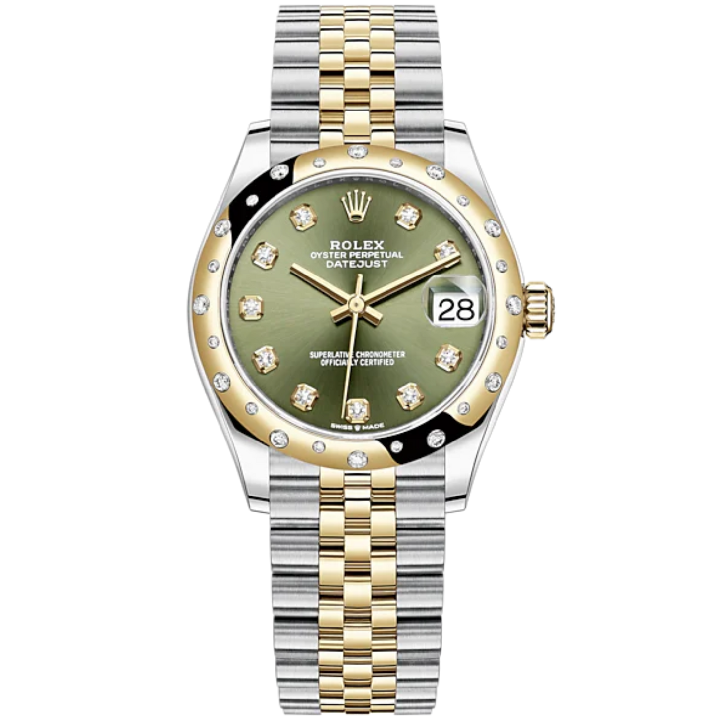 Datejust 31 31mm Jubilee Bracelet Oystersteel and Yellow Gold with Olive-Green Diamond-Set Dial Diamond-Set Bezel