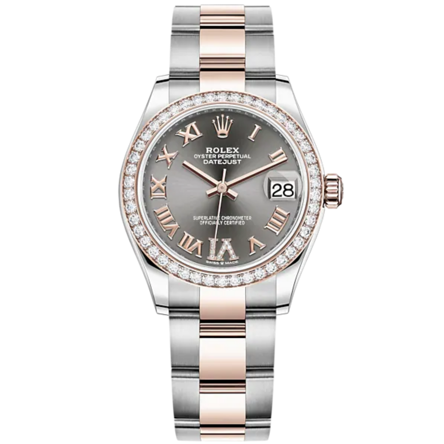 Datejust 31 31mm Oyster Bracelet Oystersteel and Everose Gold with Slate Diamond Dial Diamond-Set Bezel
