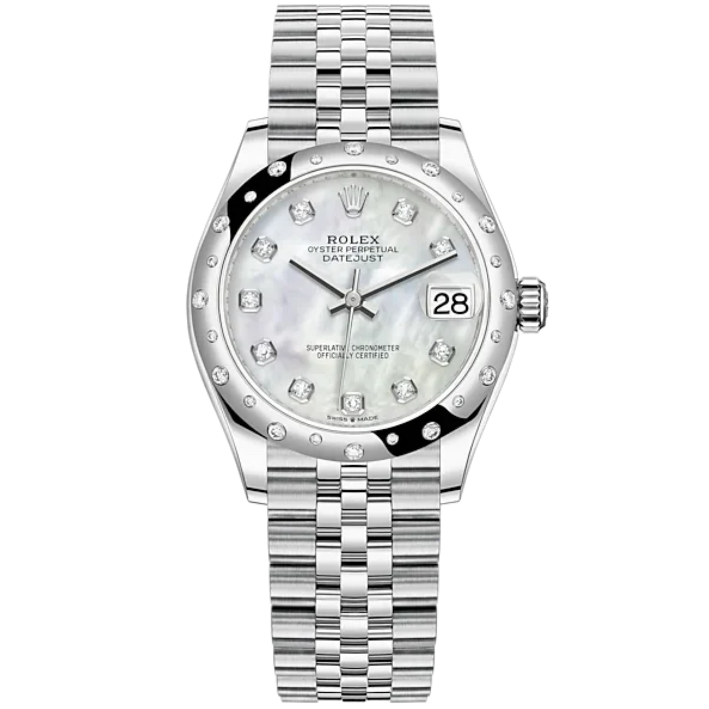 Datejust 31 31mm Jubilee Bracelet Oystersteel and White Gold with White Mother-Of-Pearl Diamond-Set Dial Diamond-Set Bezel