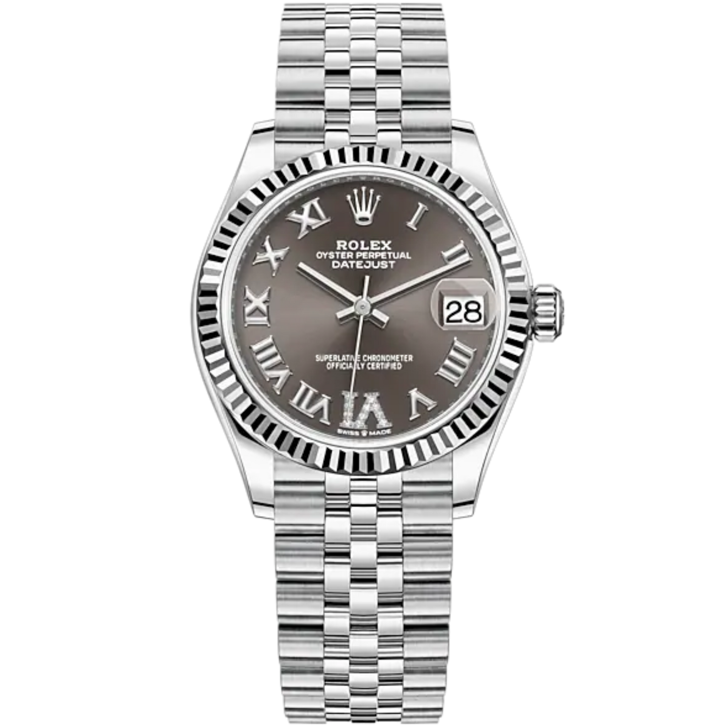 Datejust 31 31mm Jubilee Bracelet Oystersteel and White Gold with Dark Grey Diamond Dial Fluted Bezel