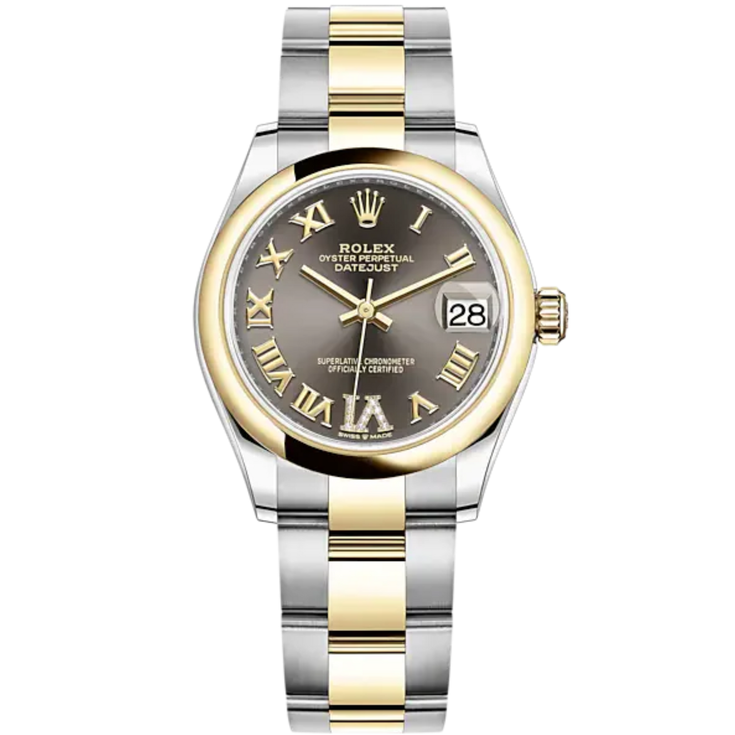 Datejust 31 31mm Oyster Bracelet Oystersteel and Yellow Gold with Dark Grey Diamond Dial Yellow Gold Bezel