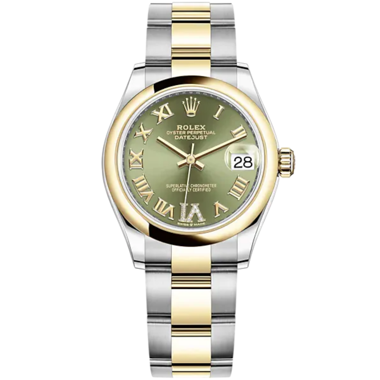 Datejust 31 31mm Oyster Bracelet Oystersteel and Yellow Gold with Olive-Green Diamond Dial Yellow Gold Bezel