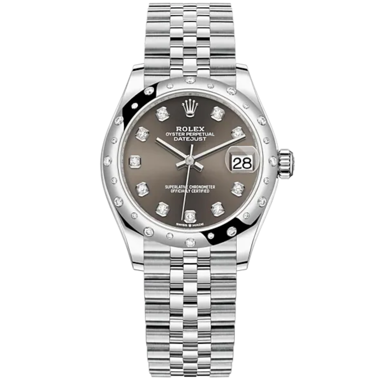 Datejust 31 31mm Jubilee Bracelet Oystersteel and White Gold with Dark Grey Diamond-set Dial Diamond-Set Bezel