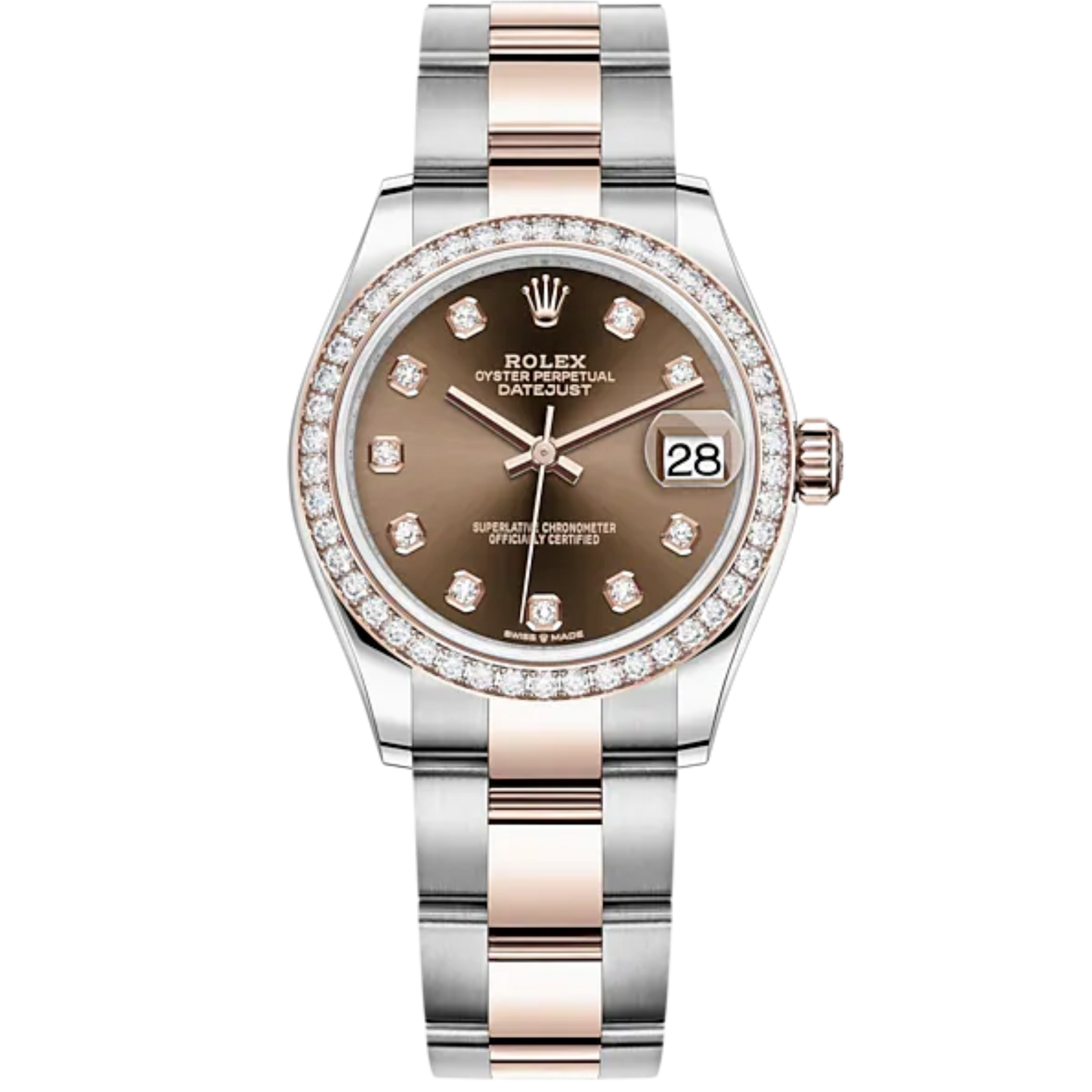 Datejust 31 31mm Oyster Bracelet Oystersteel and Everose Gold with Chocolate Diamond-Set Dial Diamond-Set Bezel