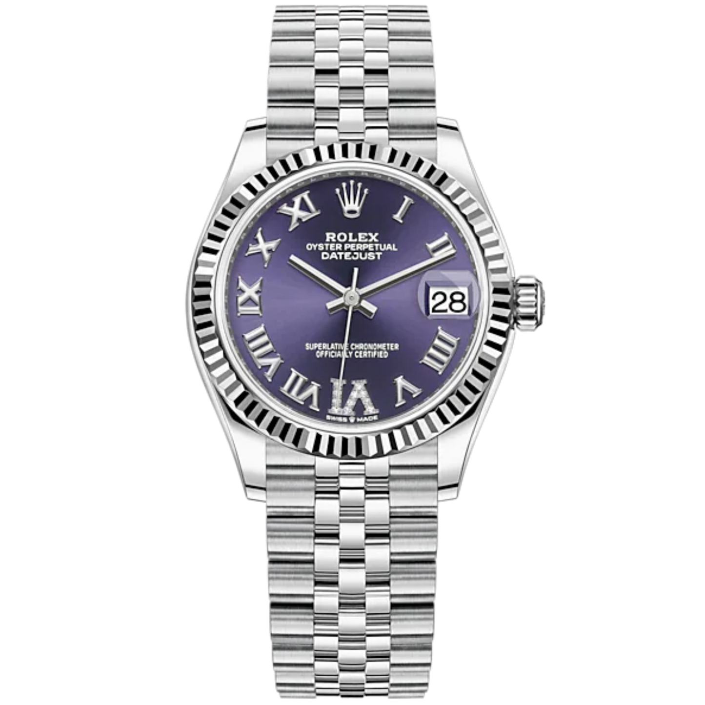 Rolex Datejust Ref. 278274 31mm White Gold with Aubergine Diamond Dial in Jubilee