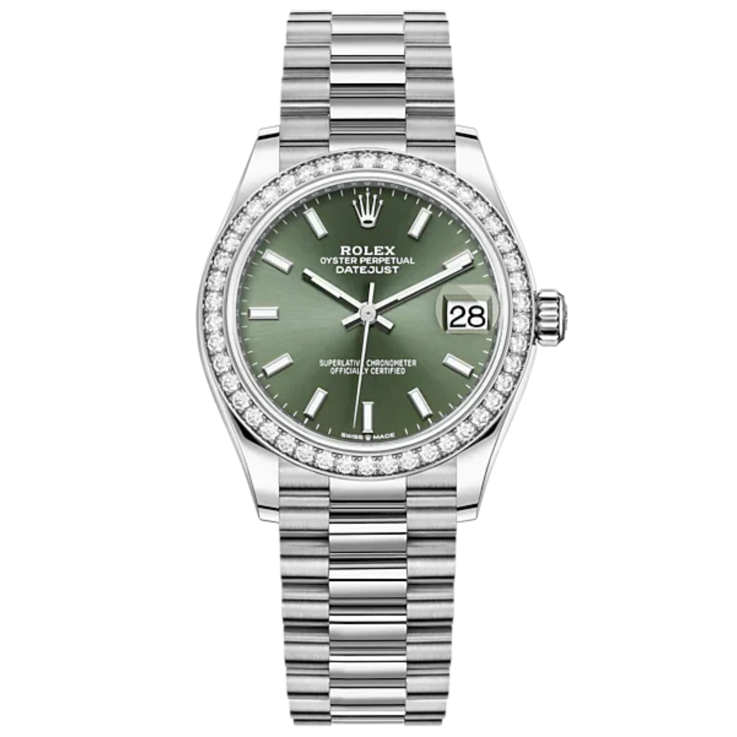 Datejust 31 31mm Oystersteel Oyster and White Gold with Mint Green Dial Diamond-Set Bezel