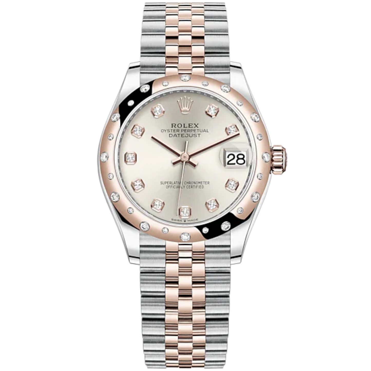 Datejust 31 31mm Jubilee Bracelet Oystersteel and Everose Gold with Silver Diamond-Set Dial Diamond Set Bezel