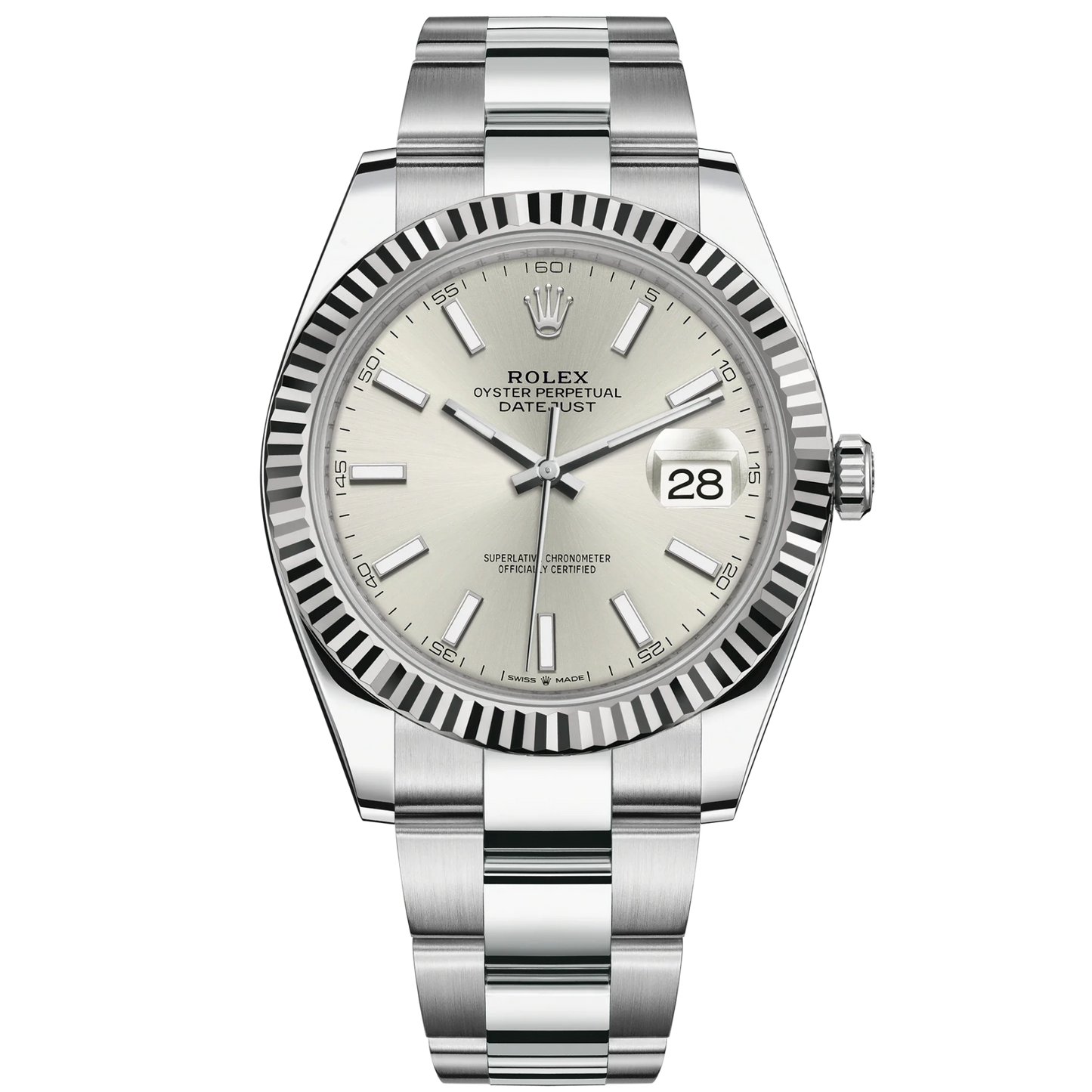 Datejust 41 41mm Oyster Bracelet Oystersteel and White Gold with Silver Dial Fluted Bezel