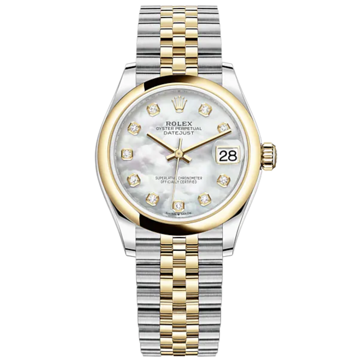 Datejust 31 31mm Jubilee Bracelet Oystersteel and Yellow Gold with White Mother-Of-Pearl Diamond-Set Dial Yellow Gold Bezel