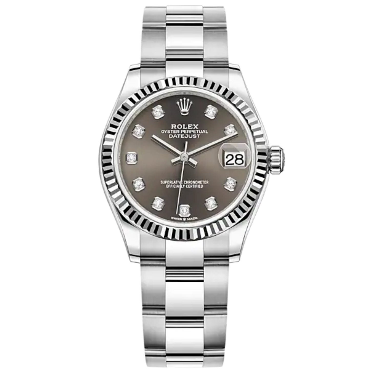 Datejust 31 31mm Oyster Bracelet Oystersteel and White Gold with Dark Grey Diamond-Set Dial Fluted Bezel
