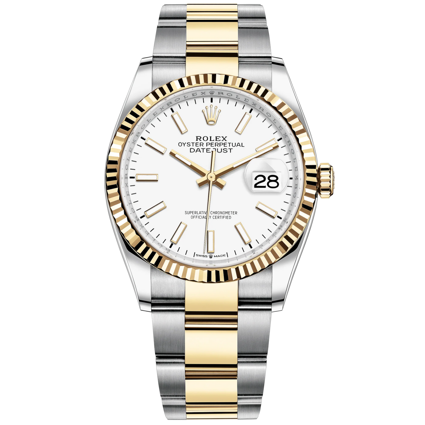 Datejust 36 36mm Oystersteel Bracelet and Yellow Gold with White Dial Fluted Fluted Bezel