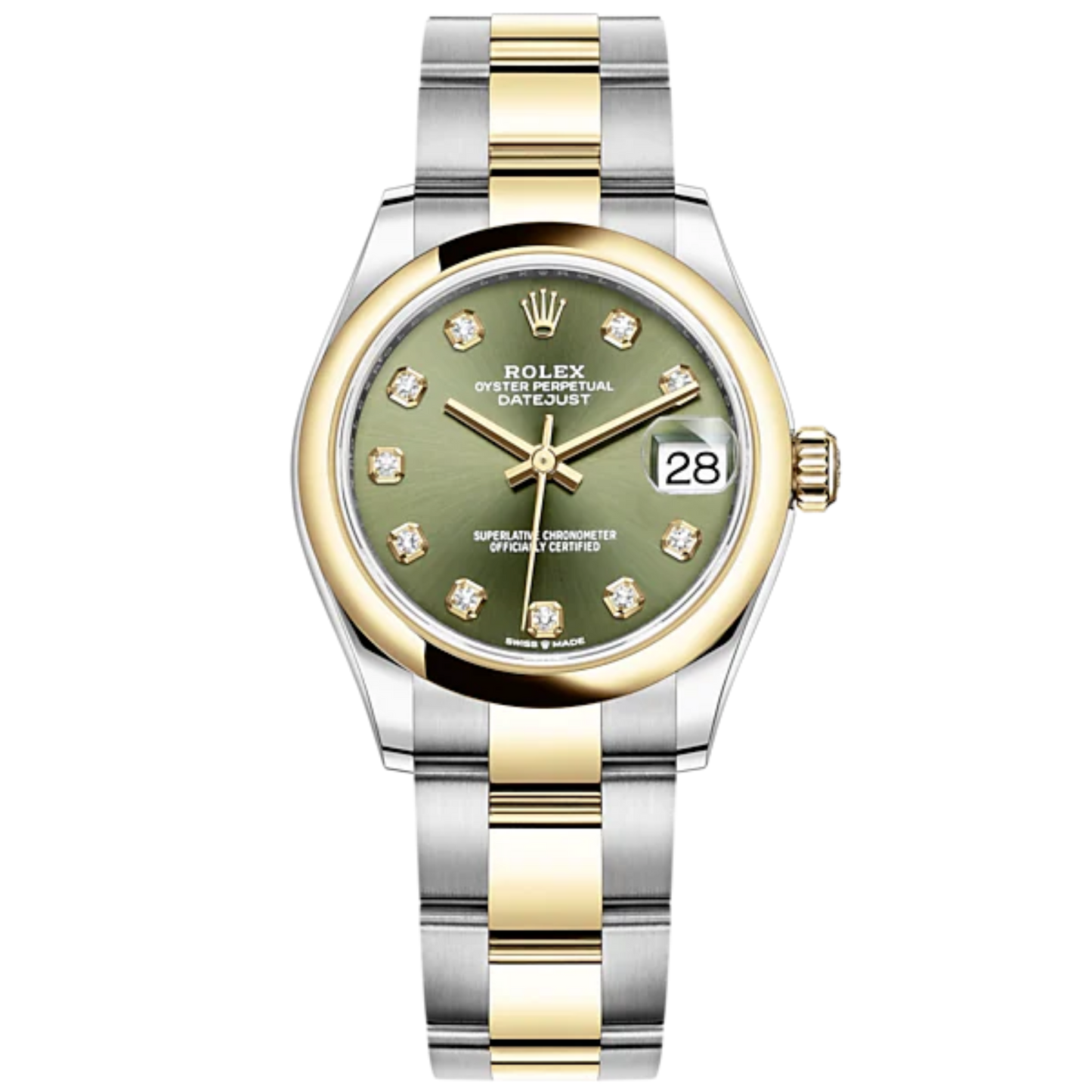 Datejust 31 31mm Oyster Bracelet Oystersteel and Yellow Gold with Olive-Green Diamond-Set Dial Yellow Gold Bezel